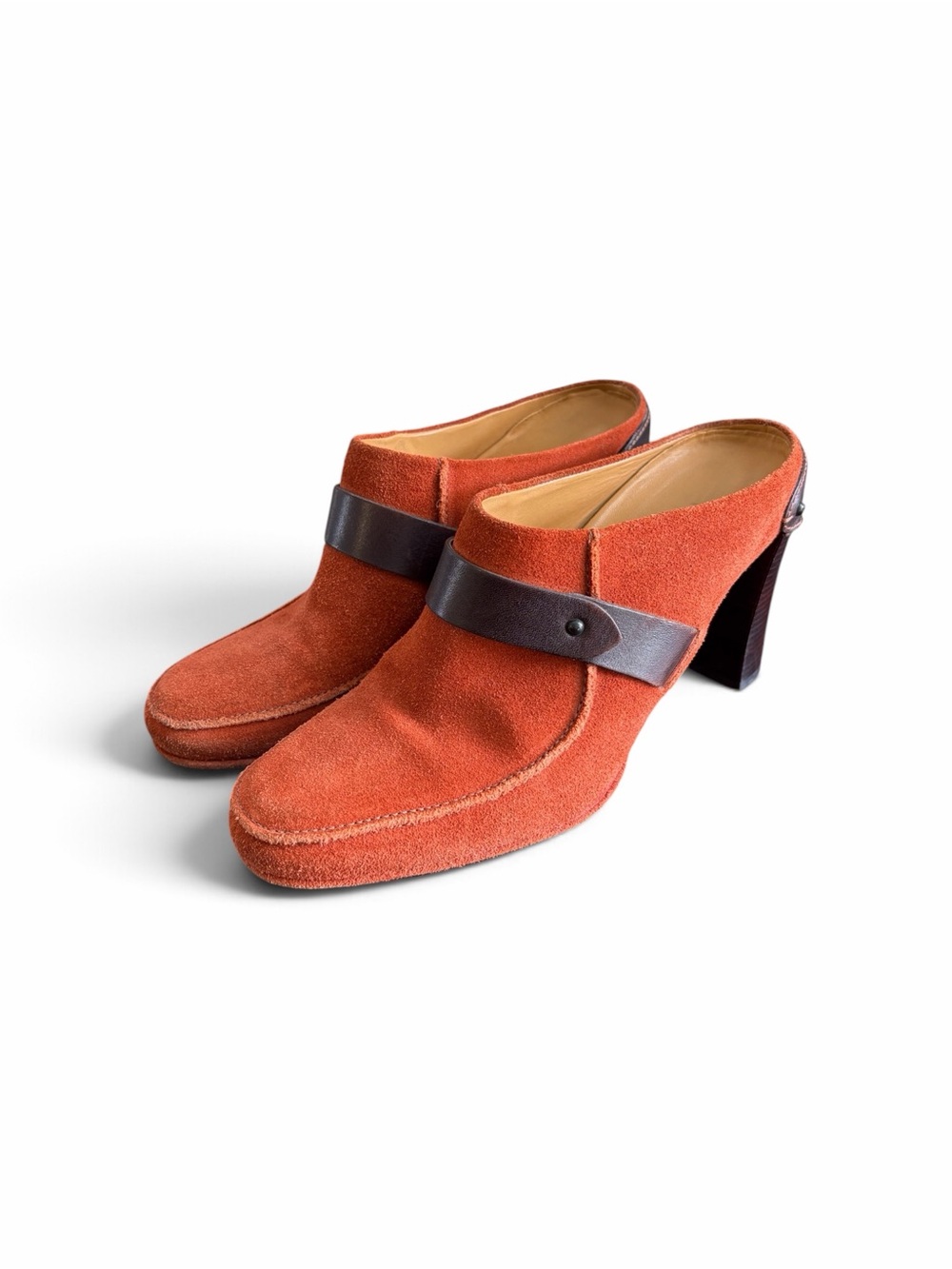 Cole Haan Rust Suede Mule Heels with Dark Brown Strap